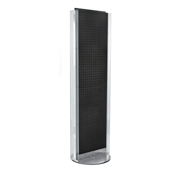 Two-Sided Pegboard Floor Display w/ C-Channel Sides on Revolving Base. Spinner Rack Stand.